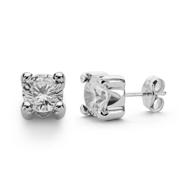9K PENDIENTES ORO BLANCO CIRCONITA 6.5 MM 4 GARRAS CIERRE PRESION