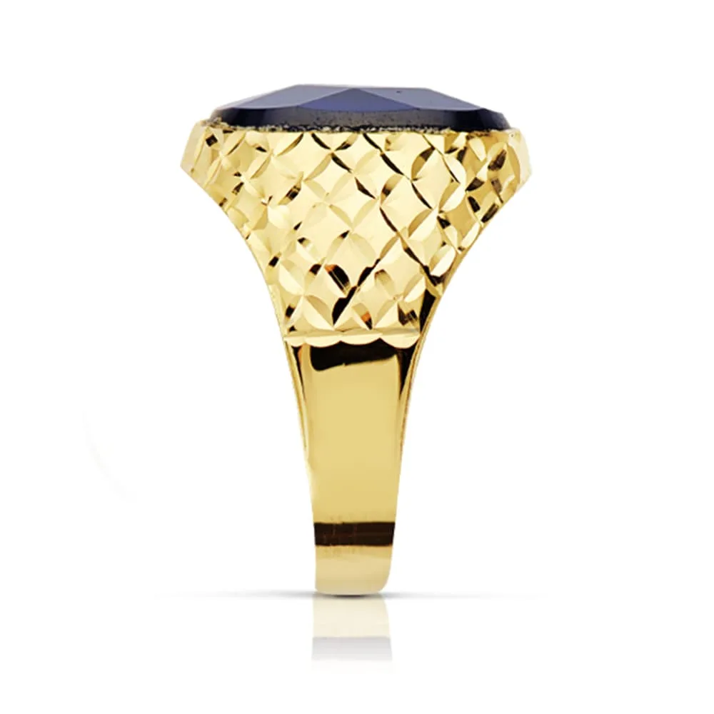 18K SELLO ORO AMARILLO HUECO PIEDRA OVAL ZAFIRO SPINEL 14X10 MM — vista 3