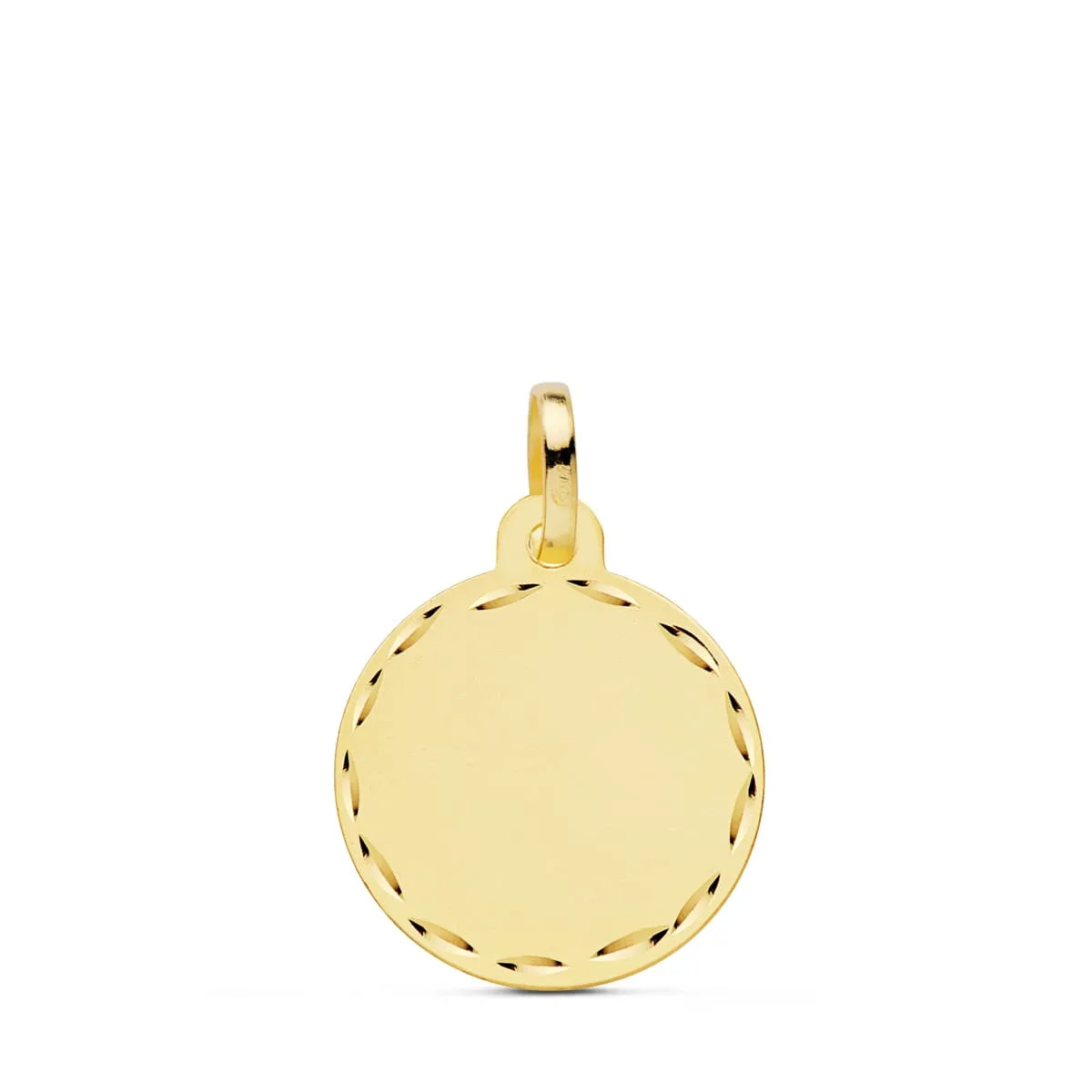 18K PLACA CHAPA DISCO LISO ORO AMARILLO MATE TALLADO 16 MM