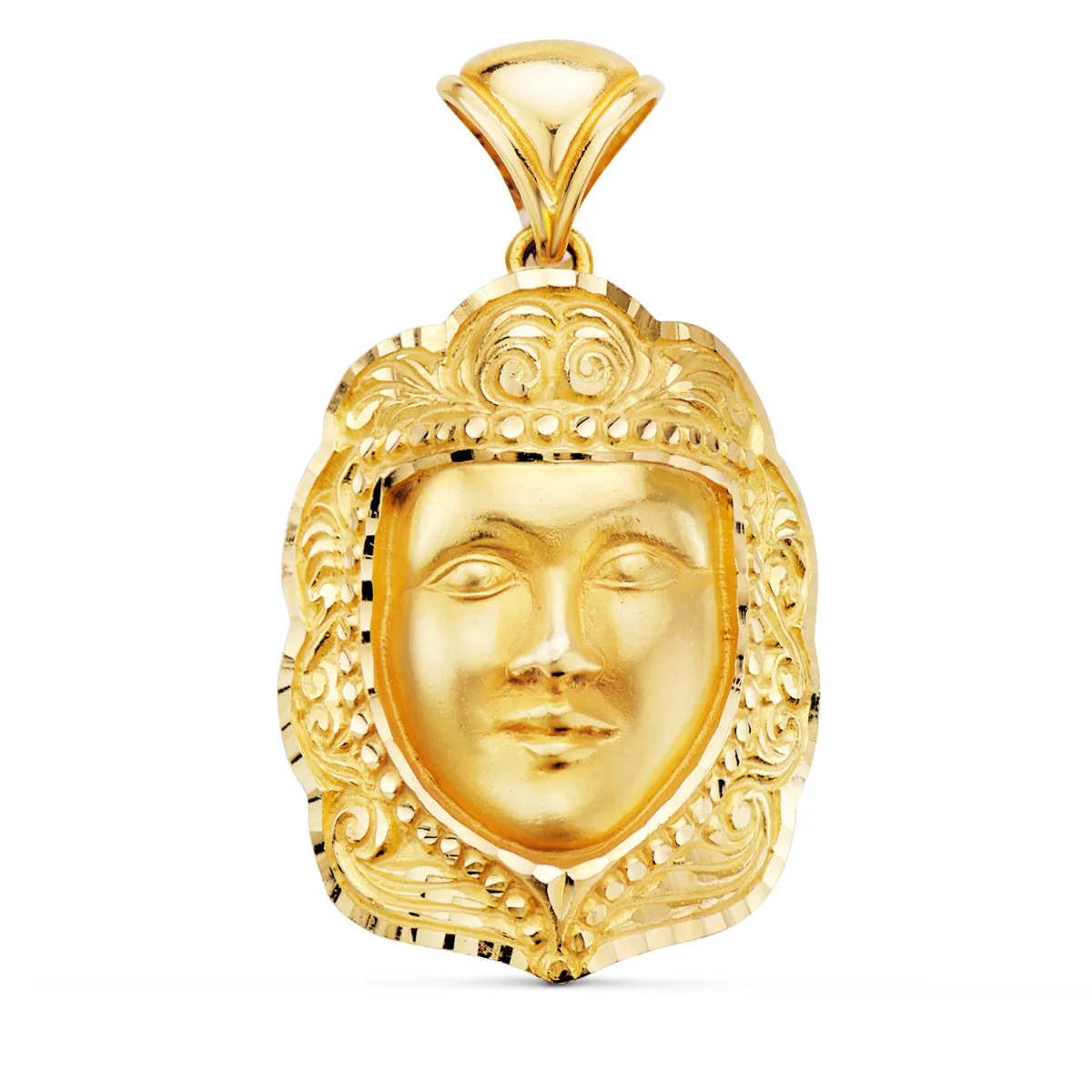 18K COLGANTE ORO AMARILLO ROSTRO VIRGEN DEL ROCIO  35X25 MM