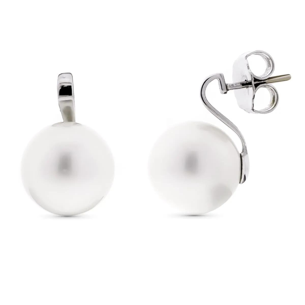 18K PENDIENTES ORO BLANCO PERLA 15 MM PRESION