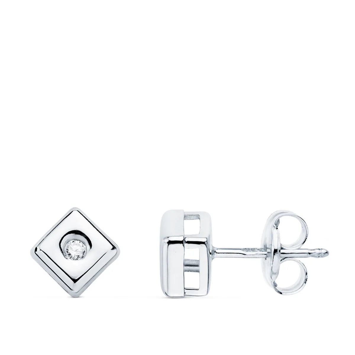 18K PENDIENTES CHATON CUADRADO ORO BLANCO DIAMANTES LABORATORIO 0,040 QTS. G-VS2 CIERRE PRESION 5,5 MM — vista 2