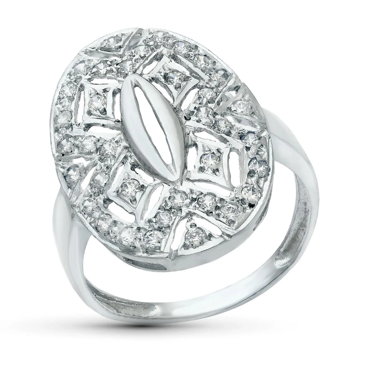 18K SORTIJA ORO BLANCO MOTIVO LANZADERA 23X15 MM CON CIRCONITAS. ANCHO: 23 MM