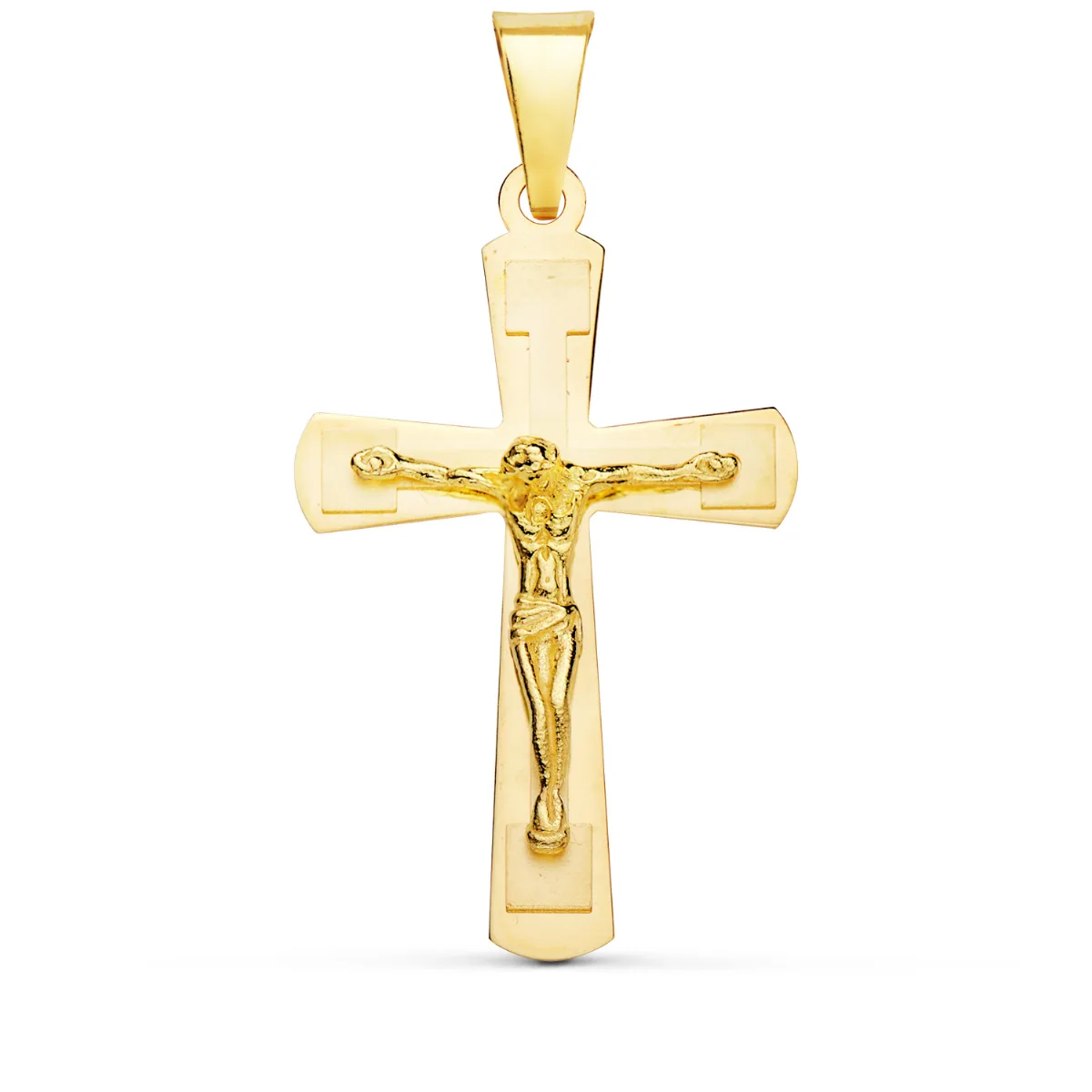18K CRUZ ORO AMARILLO BRILLO Y MATE CON CRISTO 32X20 MM