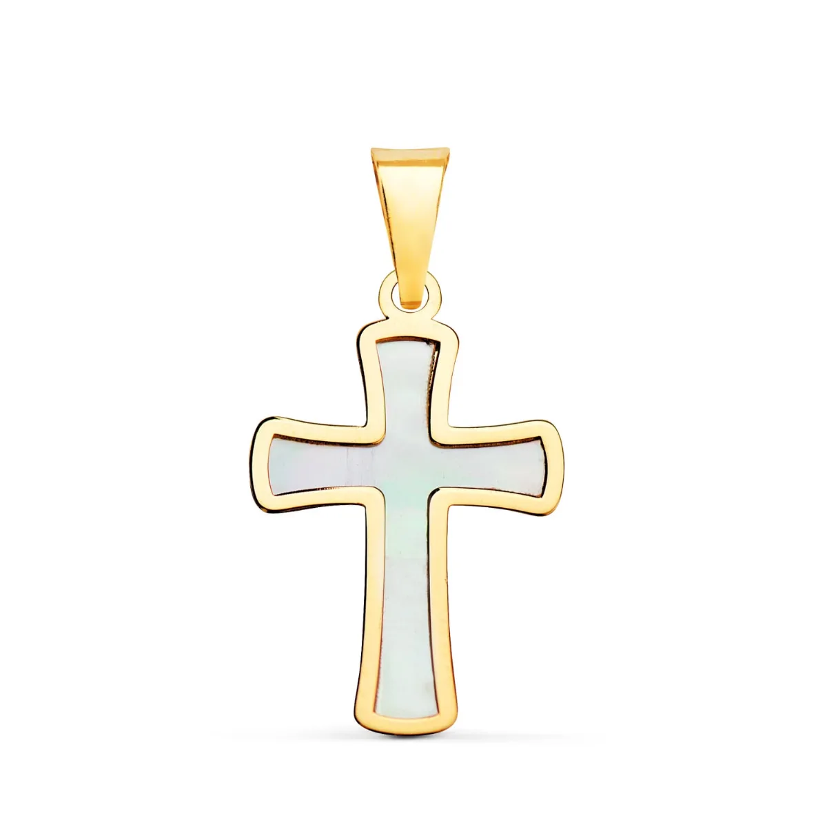 18K CRUZ ORO AMARILLO CON NACAR 18 X 12 MM