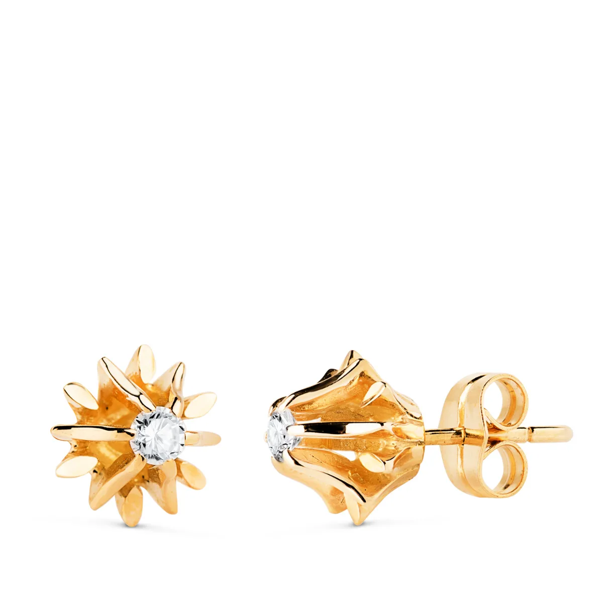 18K PENDIENTES ORO AMARILLO MACIZOS 2 DIAMANTES NATURALES 0,200 QTES SI-H. MEDIDA: 9X9MM. CIERRE PRESION
