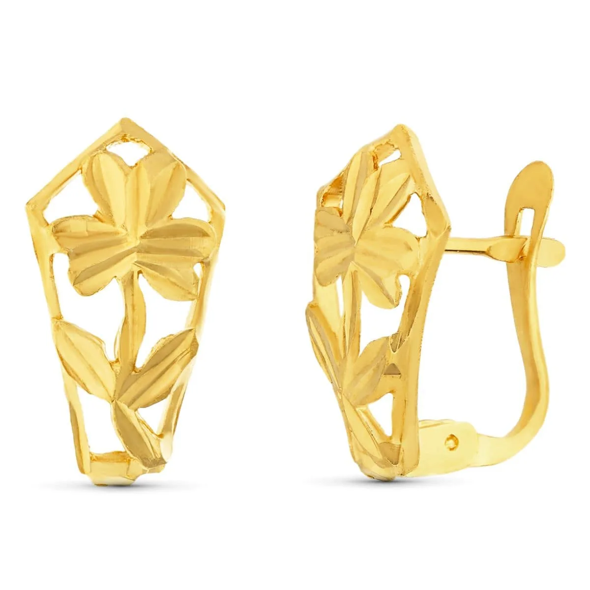 18K PENDIENTES ORO AMARILLO CALADOS FLOR 14X7 MM CIERRE CATALÁN