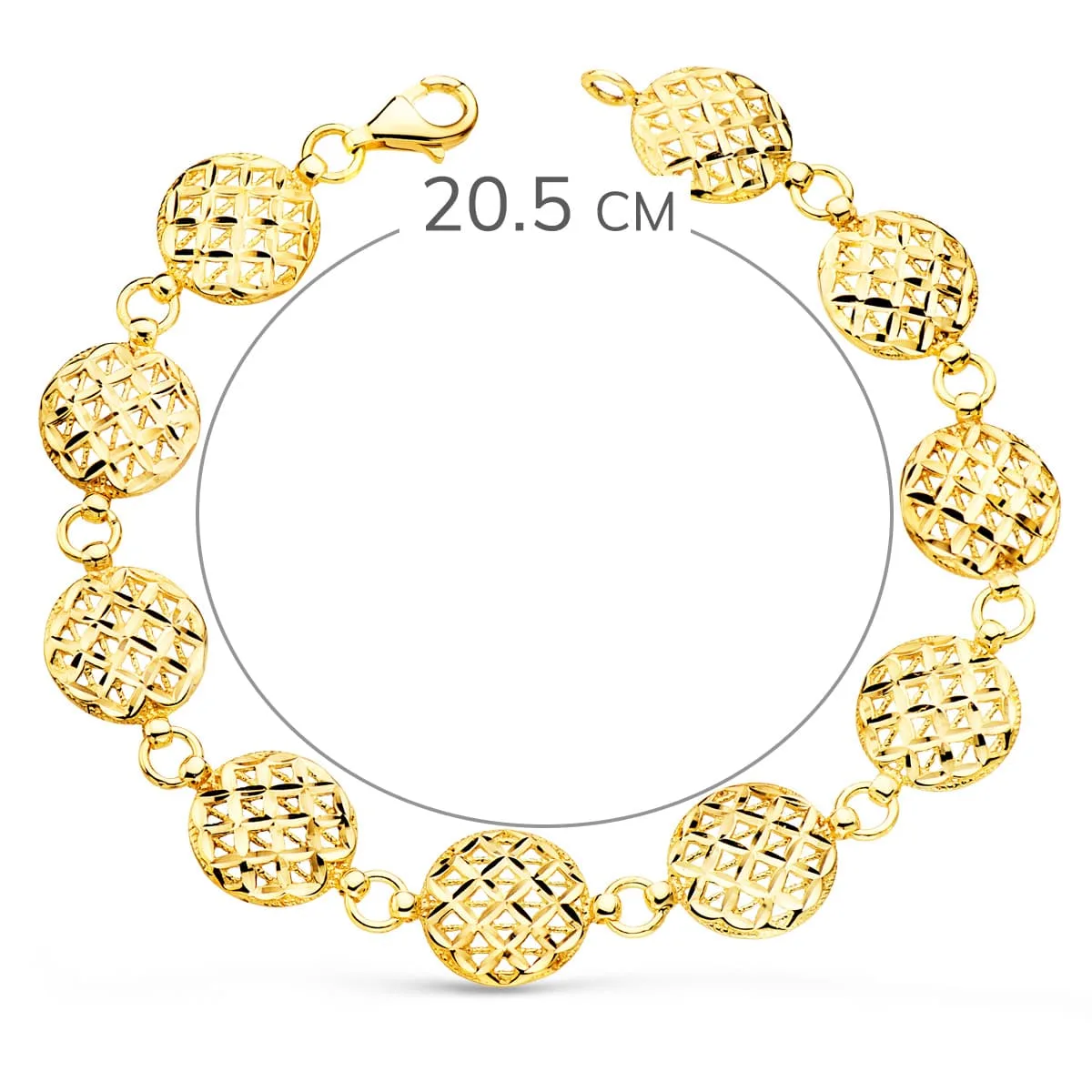 18K PULSERA ORO AMARILLO MOTIVOS REDONDOS TALLADOS 12 MM 20.5 CM — vista 2