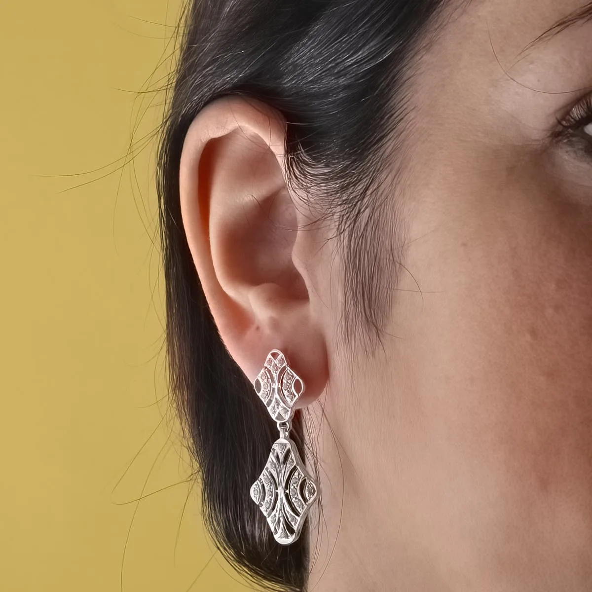 18K PENDIENTES ORO BLANCO DOBLE CUERPO JUEGO NOVIA CIRCONITA 40X15 MM PRESION — vista 2