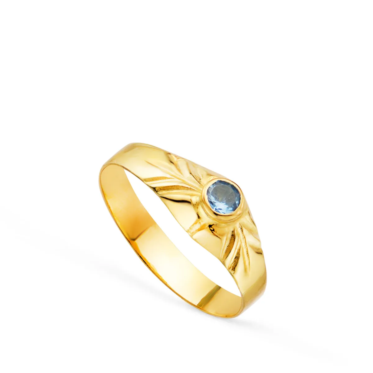 18K SOLITARIO ORO AMARILLO PEQUEÑO BEBE O MEÑIQUE CIRCONITA AGUAMARINA REDONDA 2,5MM