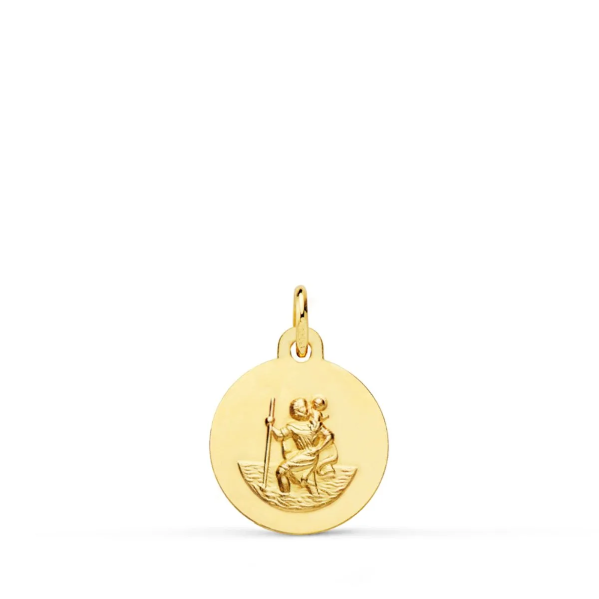 18K MEDALLA ORO AMARILLO SAN CRISTOBAL LISA MATIZADA 12 MM
