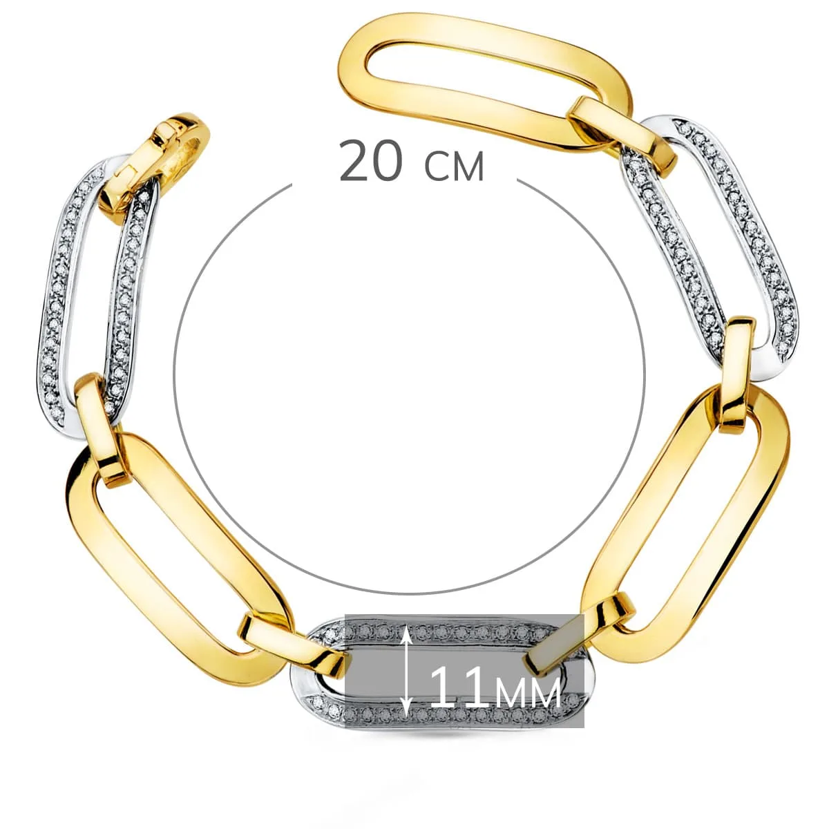 18K PULSERA ORO BICOLOR ESLABONES REDONDOS ANCHO 11 MM LARGO 20CM — vista 2