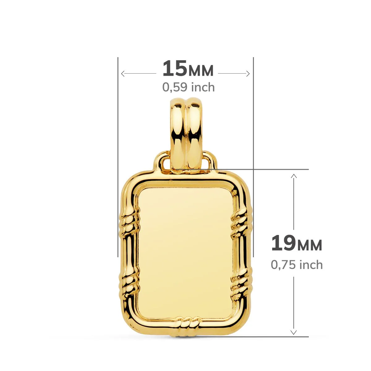 18K PLACA CHAPA ORO AMARILLO BRILLO CON BORDE 19X15 MM — vista 2