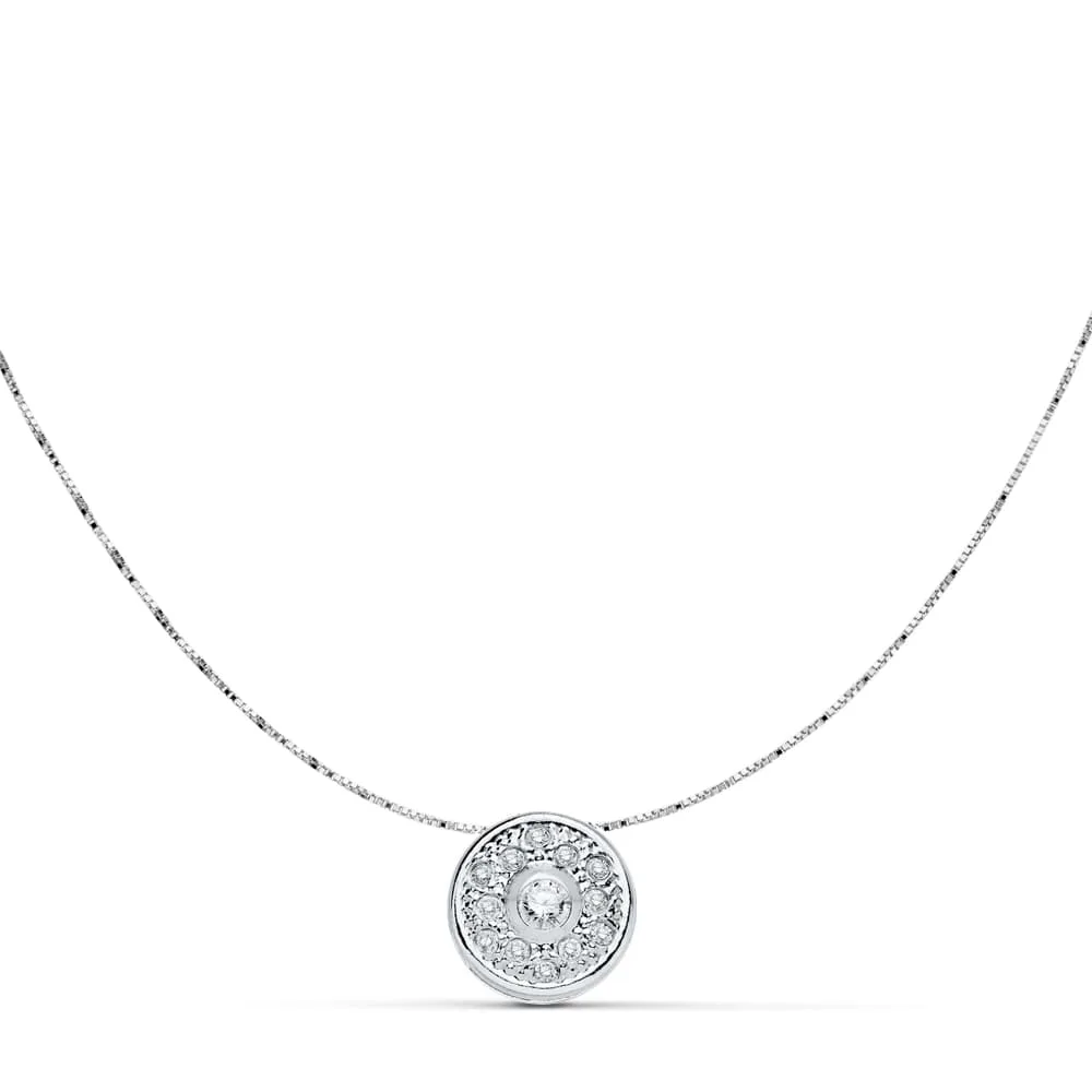 18K COLGANTE CIRCONITA ORO BLANCO 8 MM CADENA 42CM
