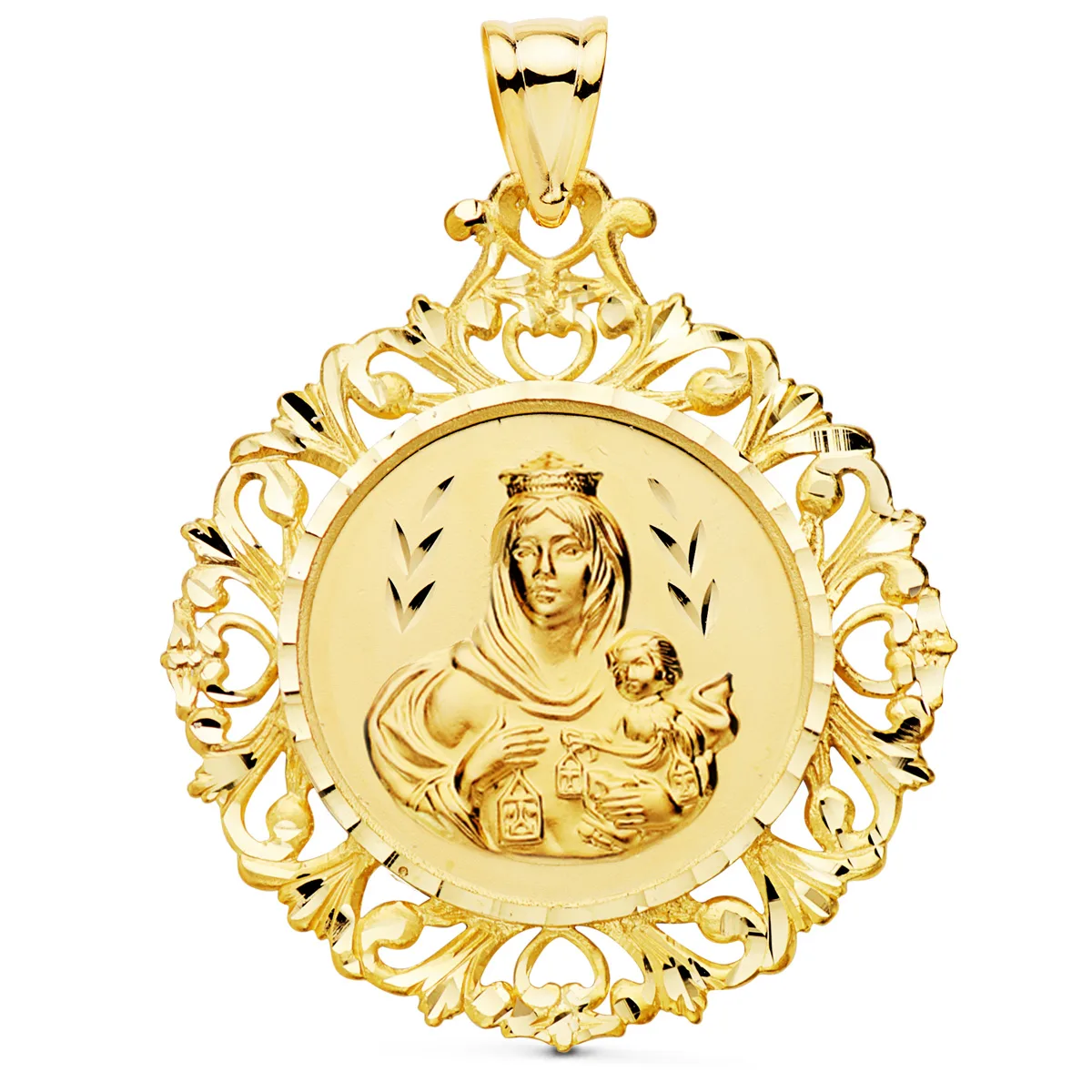 18K MEDALLA ORO AMARILLO ESCAPULARIO ORO AMARILLO CERCO CORAZON DE JESUS Y V CARMEN 45X40 MM — vista 2