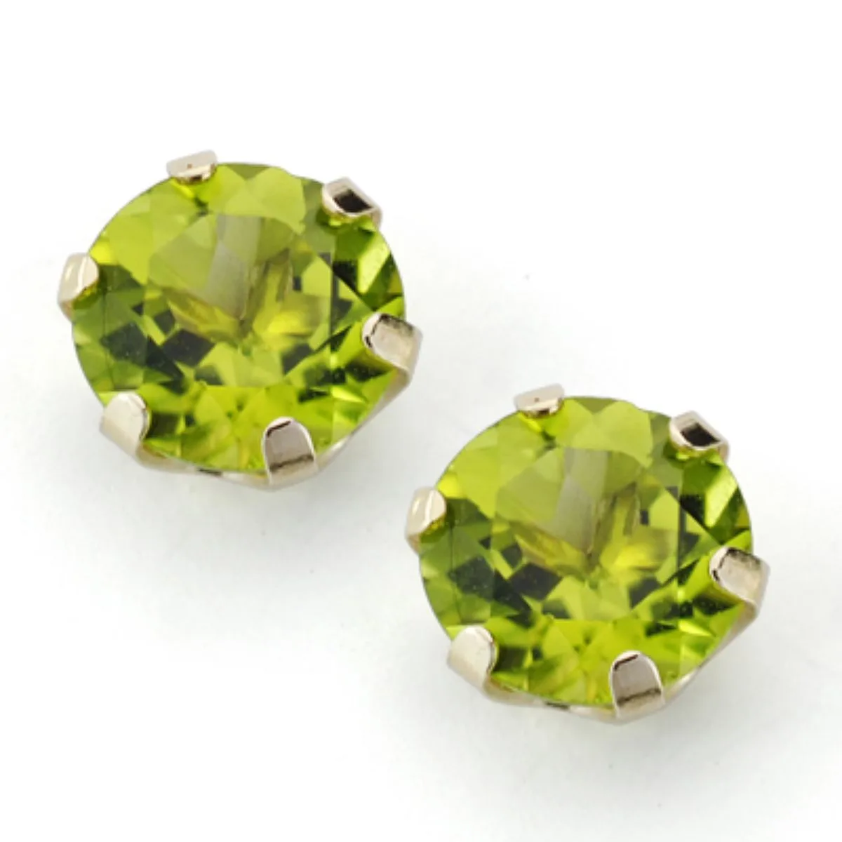 9K PENDIENTES ORO AMARILLO OLIVINA NATURAL GARRA CALADA 8 MM 3.90 QTS CIERRE PRESION