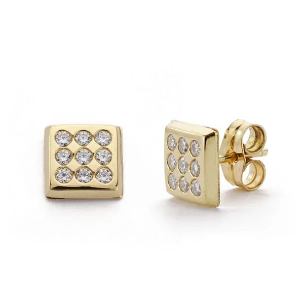 9K PENDIENTES ORO AMARILLO CUADRADOS 7X7 MM CIERRE PRESION