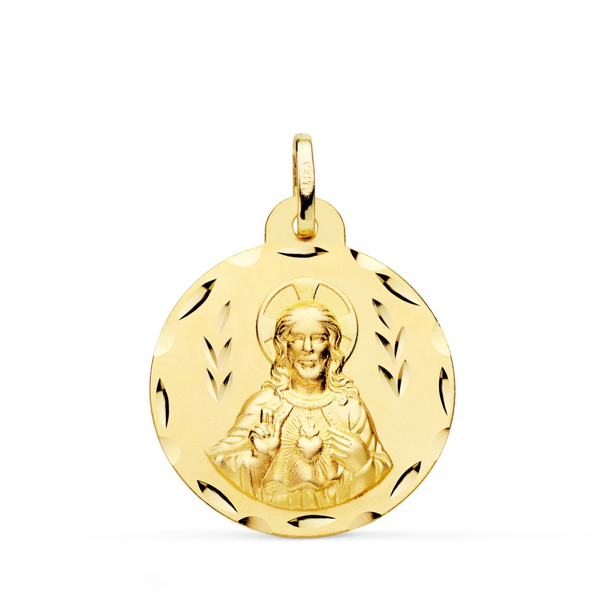 18K ESCAPULARIO ORO AMARILLO CORAZON DE JESUS Y VIRGEN DEL CARMEN TALLADO ORO AMARILLO 24 MM — vista 3