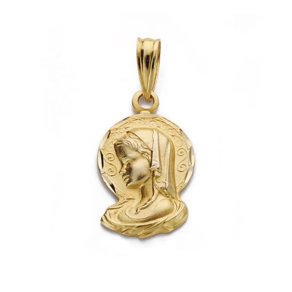 18K MEDALLA ORO AMARILLO SILUETA VIRGEN NIÑA TALLADA 19X16 MM