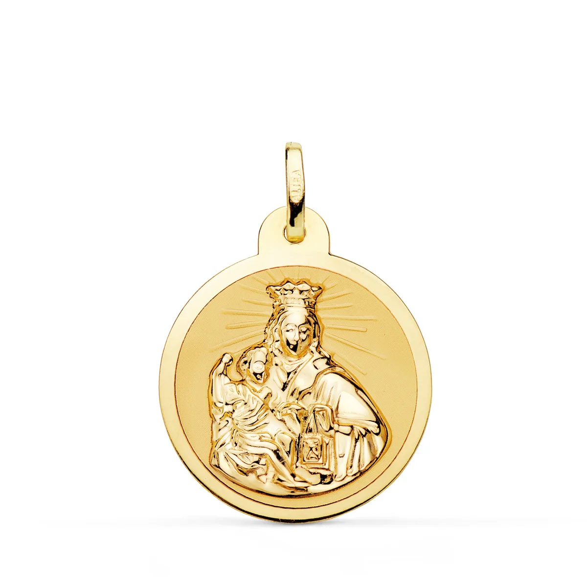 18K ESCAPULARIO ORO AMARILLO VIRGEN DEL CARMEN Y CORAZON DE JESUS EN BRILLO 22 MM — vista 2