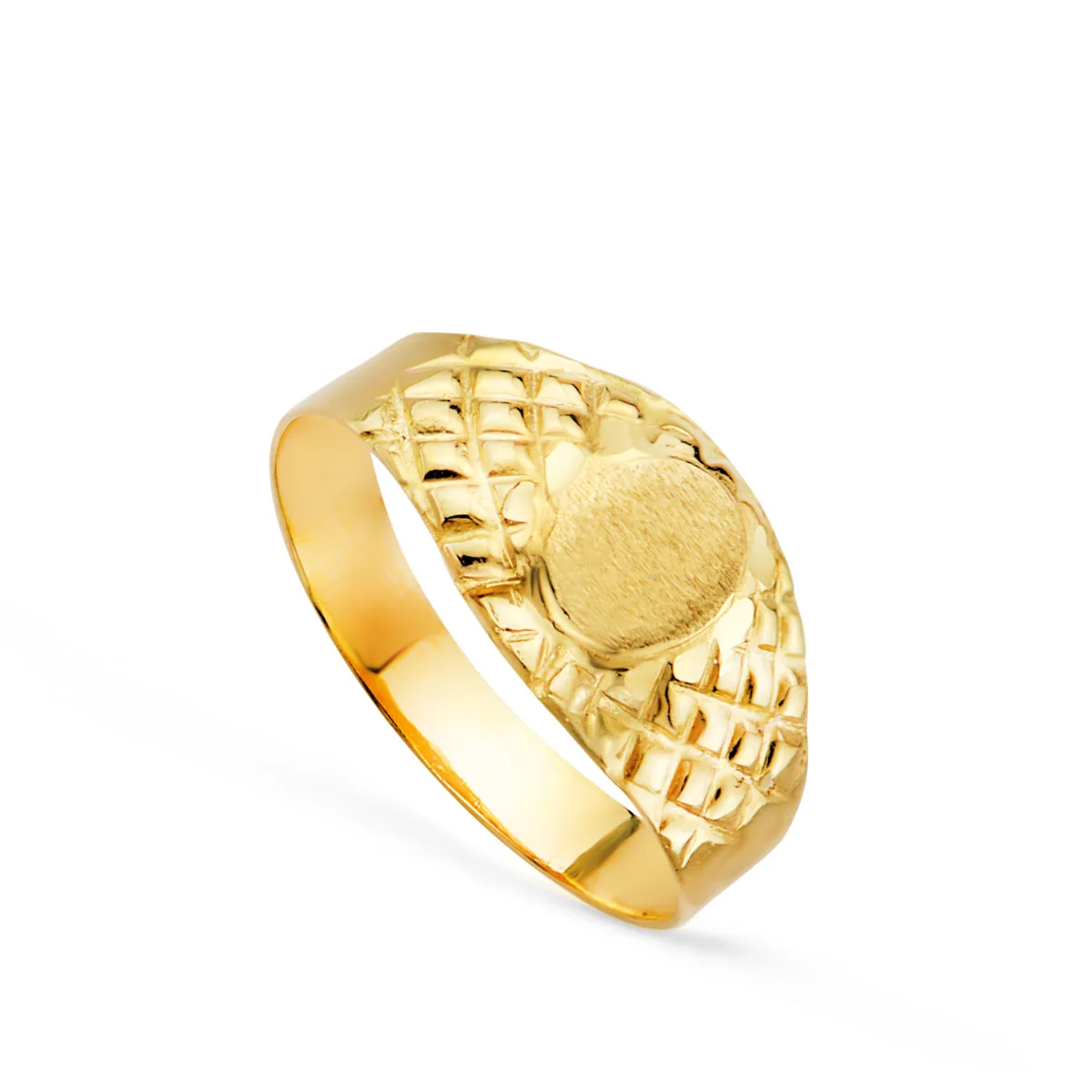 18K SELLO ORO AMARILLO HUECO BEBE O MEÑIQUE OVAL LABRADO LATERAL. ZONA GRABADO 5X4 MM
