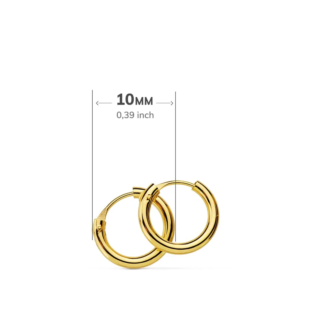 18K PENDIENTES AROS REDONDOS LISOS LIGEROS ORO AMARILLO 10X1.50 MM — vista 3
