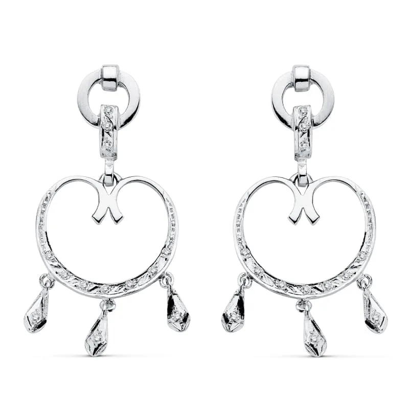 18K PENDIENTES ORO BLANCO CIRCONITA 42X20 MM CIERRE PRESION