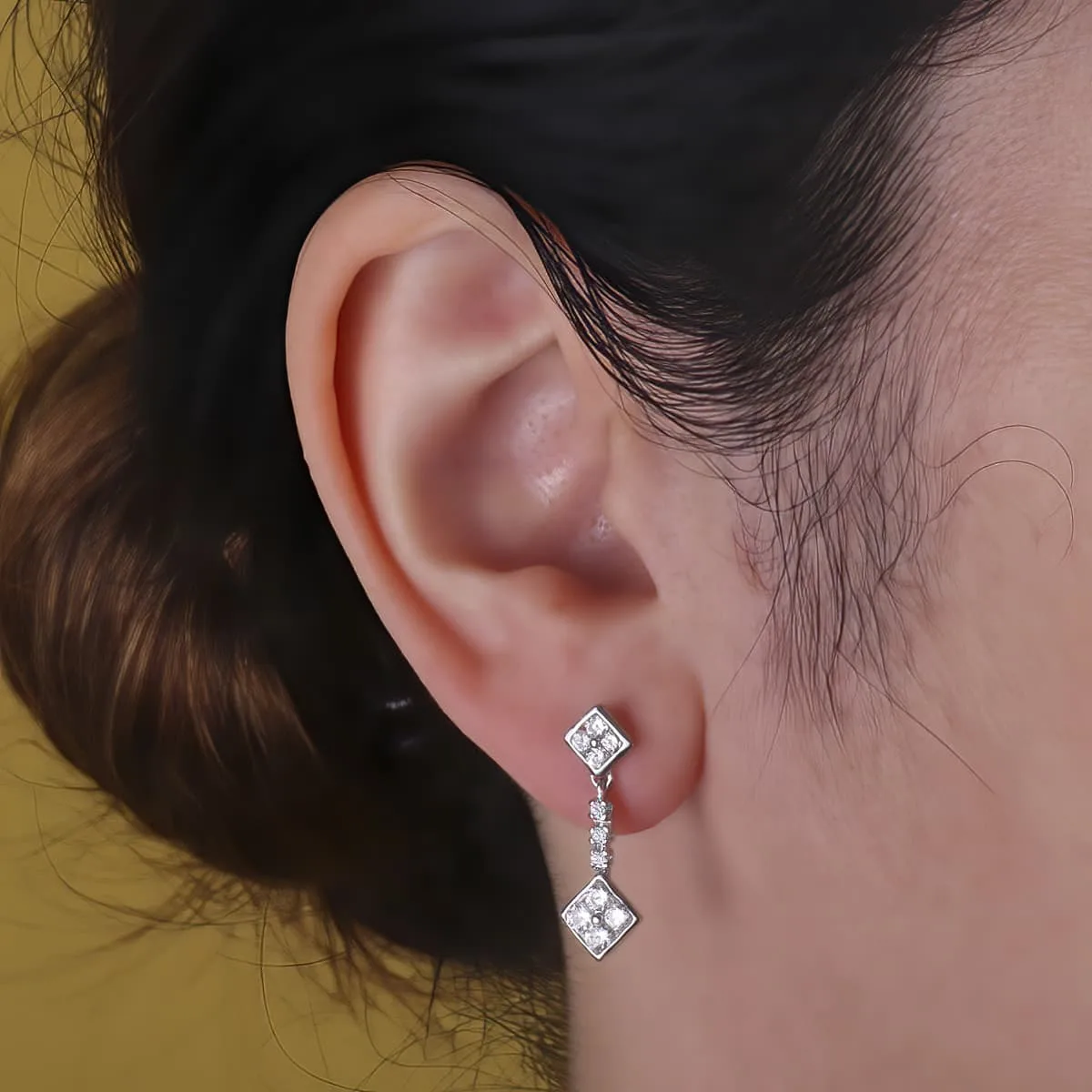 18K PENDIENTES ORO BLANCO DOBLE CUERPO JUEGO NOVIA CIRCONITA 23X8 MM PRESION — vista 2
