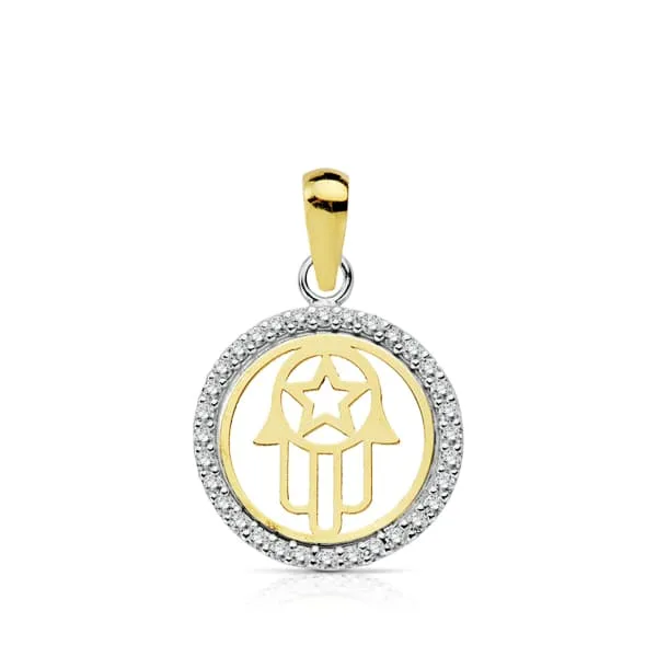 18K COLGANTE AMULETO  ORO BICOLOR MANO DE FATIMA 13 MM