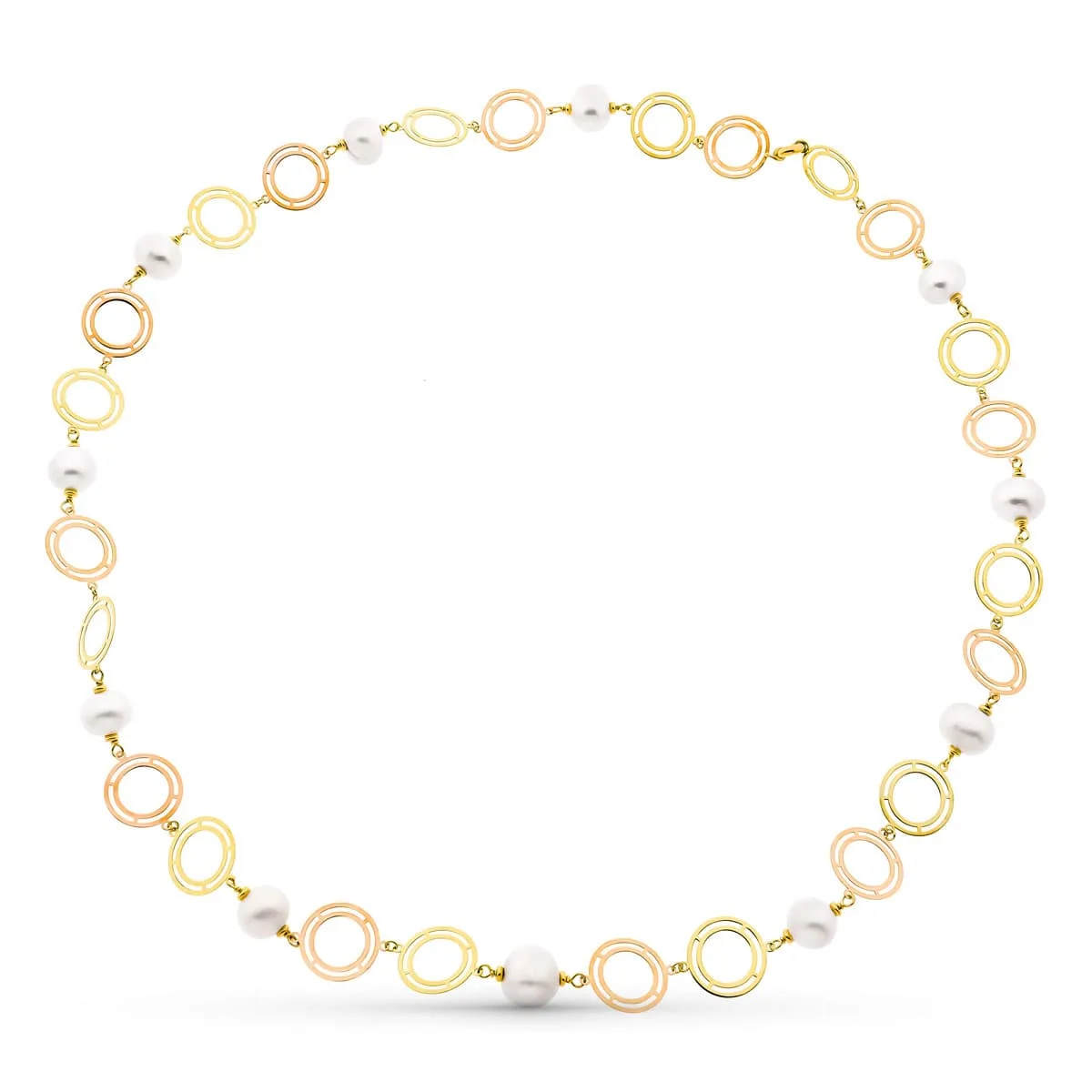 18K GARGANTILLA ORO BICOLOR AMARILLO Y ROSA PERLA CULTIVADAS 14 MM LARGO 85 CM