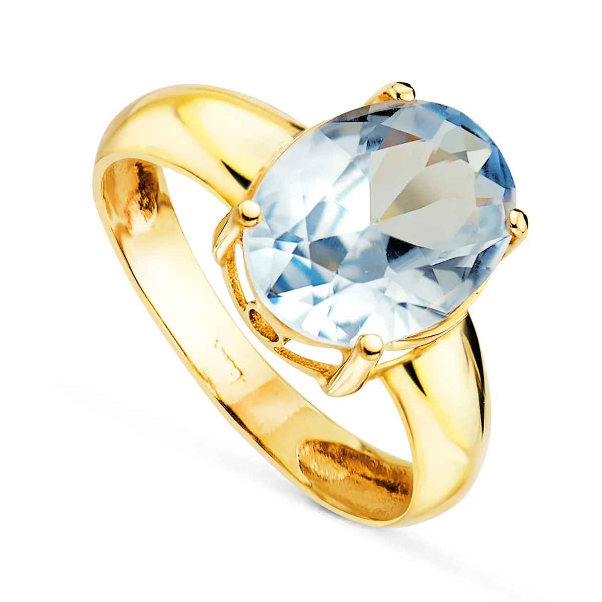 18K SORTIJA ORO AMARILLO CON PIEDRA AGUAMARINA OVAL 12X9MM CON GARRAS.