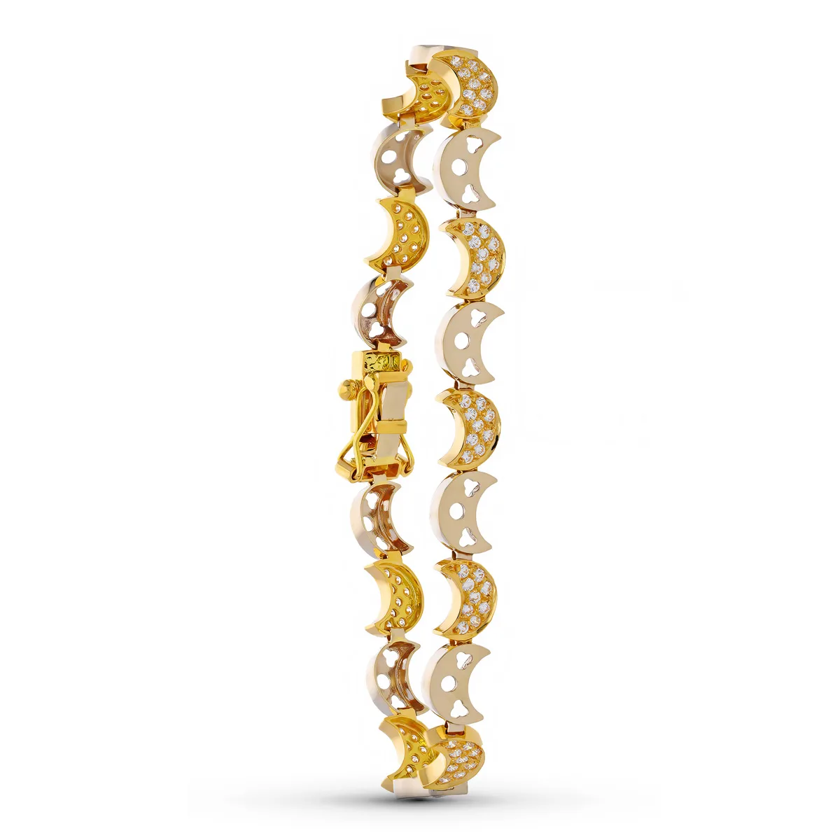 18K PULSERA ORO BICOLOR CIRCONITA MEDIA LUNAS