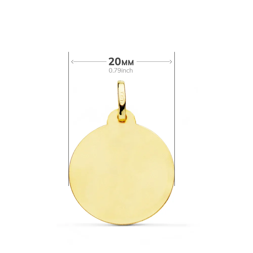 18K MEDALLA ORO AMARILLO VIRGEN NIÑA REZANDO BISEL 20 MM — vista 2