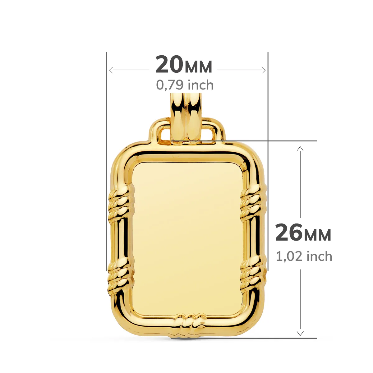18K PLACA CHAPA LISA BRILLO ORO AMARILLO CON BORDE 26X20 MM — vista 2