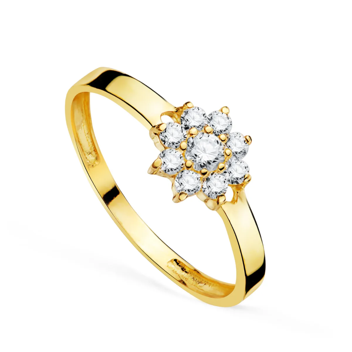 18K SORTIJA ORO AMARILLO CUAJO CON CIRCONITAS 7 MM.ANCHO CUERPO 2 MM