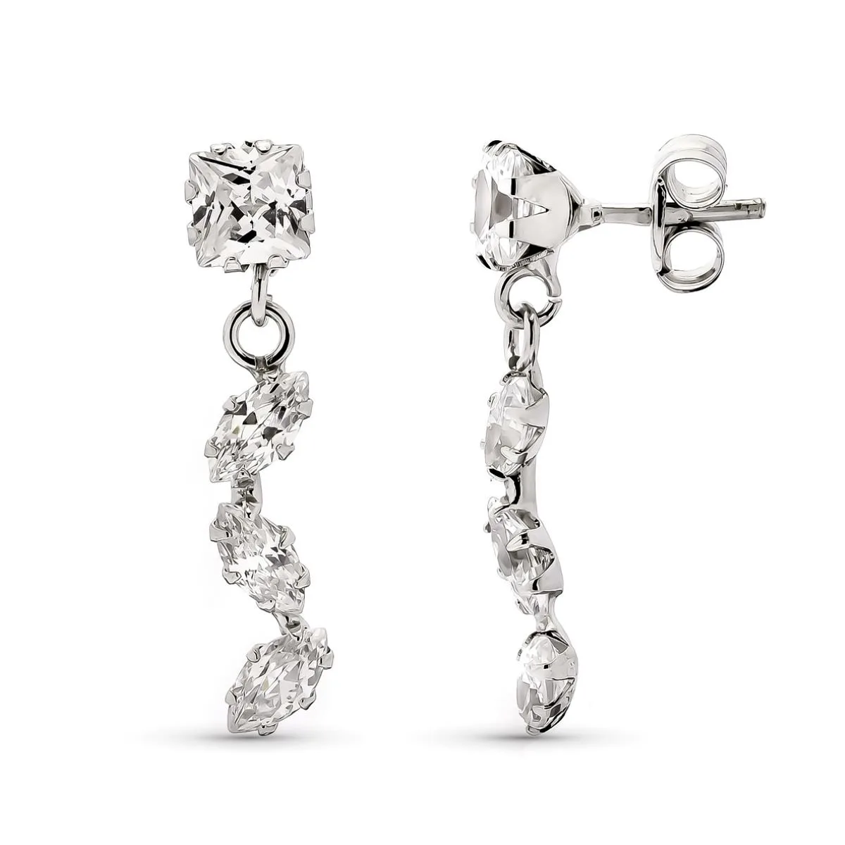 9K PENDIENTES CARRE Y MARQUIS ORO BLANCO 20X4 MM CIERRE PRESION