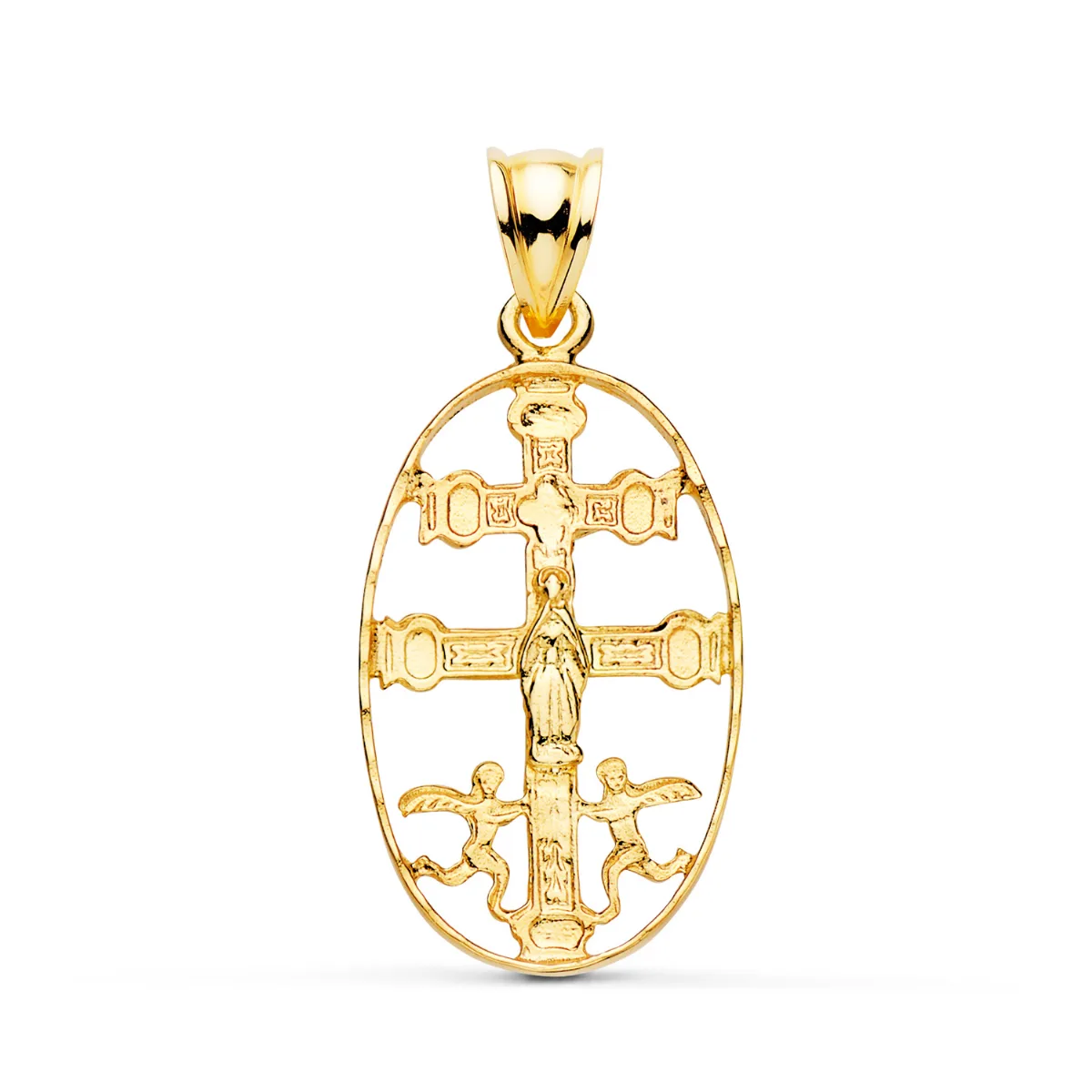 18K CRUZ DE CARAVACA ORO AMARILLO CERCO OVAL TALLADO. 27 X 17MM — vista 2