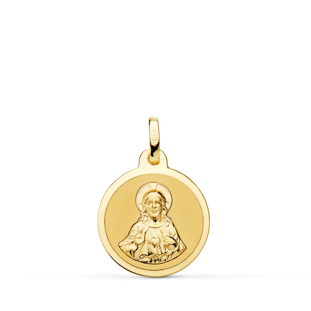 18K ESCAPULARIO ORO AMARILLO VIRGEN DEL CARMEN Y CORAZON DE JESUS EN BRILLO 16 MM — vista 3